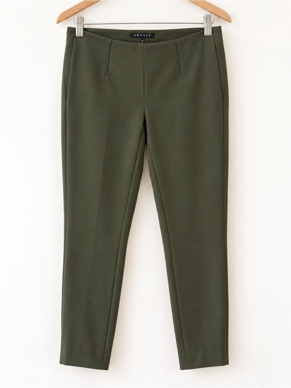 Theory Belisa Olive Green Straight Ankle Ponte Pants
